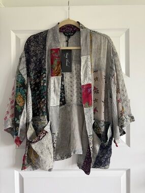 NWT Young Threads Patchwork Boho Kimono Batwing S Oversized Viscose Pockets